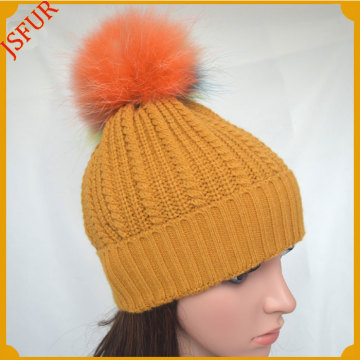 Factory Wholesale Raccoon Fur Ball Bobble Beanie Hats Winter Hat