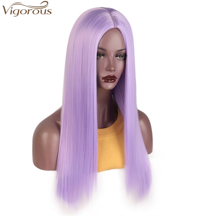 Vigorous Cosplay Party Wigs Long Straight Wigs Synthetic Purple Color Women's Wig Middle Part Hair Wholesale Price