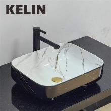 Modern White and Black Marble Pattern Ceramic Bathroom Sink