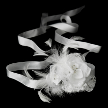 Silk Sheer Organza Flower Feather Clip Bridal Sash Wedding Belt