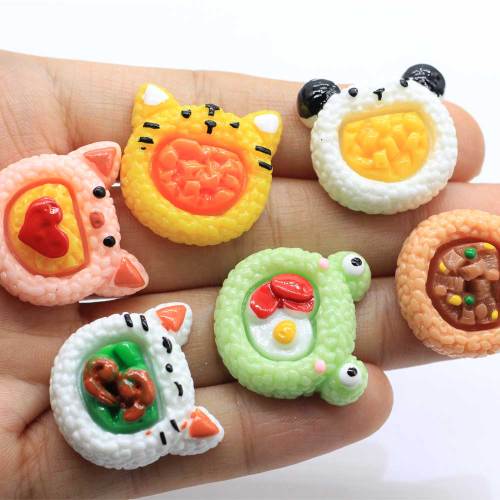 Mix Styles Cartoon Animal Rice Ball Flatback Resin Bead Kawaii Rice Food Cabochon Children Play Kitchen Accessories Diy Art Deco