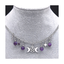 Triple Moon Goddess Pentagram Necklace Stainless Steel