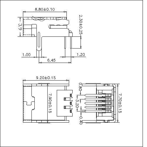 NUFR01 1 Mini USB 5P Receptacle Angle DIP 2 Legs 