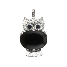 Black Onyx Oval Beads CZ Rhinestone Silver cz owl Pendant
