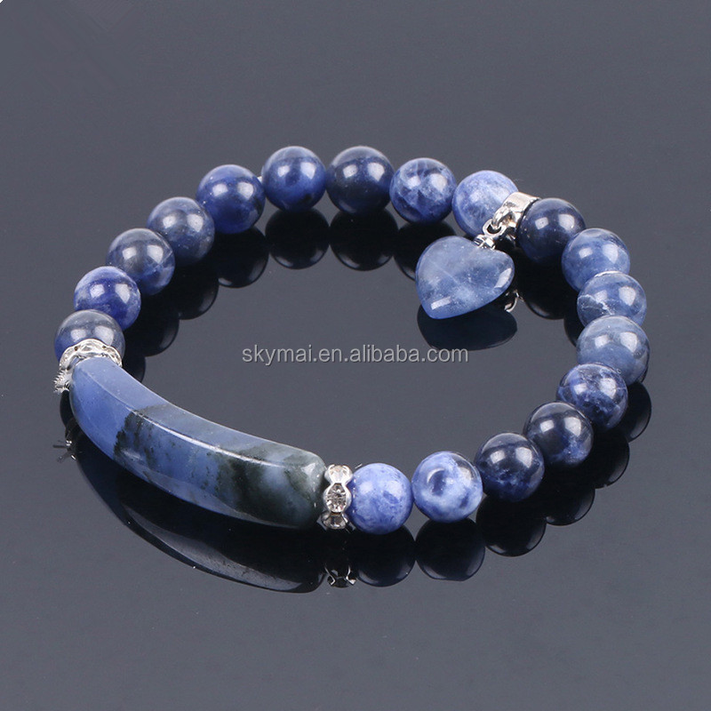 Handmade custom 8MM natural blue Lapis Semi-precious beads with Heart pendant for hot selling