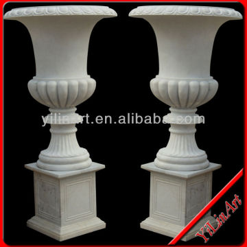 White Stone Flower Pot, Outdoor Garden Flower Pot, Natural Marble Flower Pot