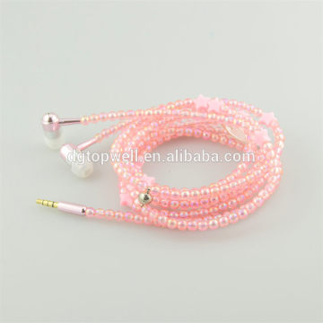 pink color novelty jewelry beads earbuds for mobile phone