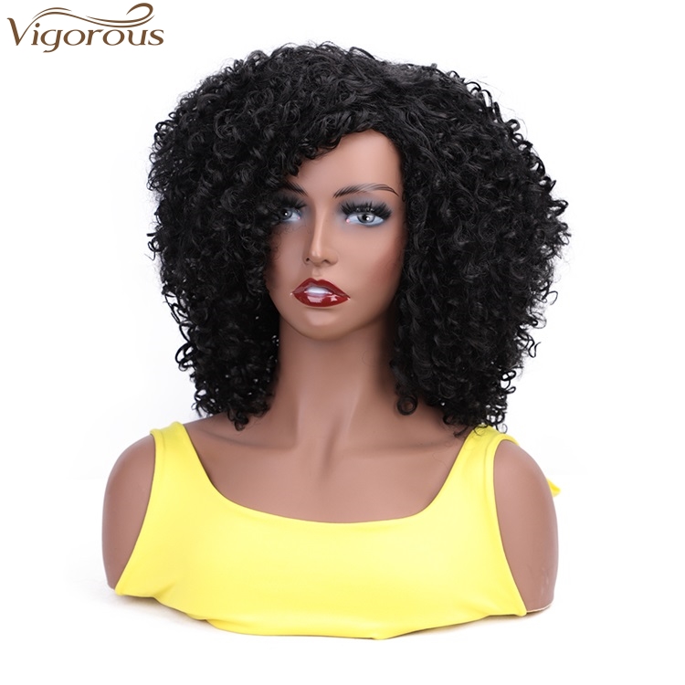 Vigorous High Temperature Short Kinky Curly Wigs for African American Women Black Synthetic Party Wigs Heat Resistant Wholesale