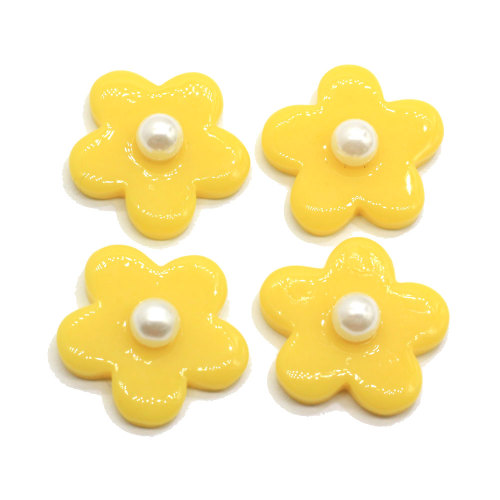 Colorful Pearl Five Petal Flower Resin Charms Flatback Flower Resin For Children Hairpin Rubber String Phone Shell Accessories