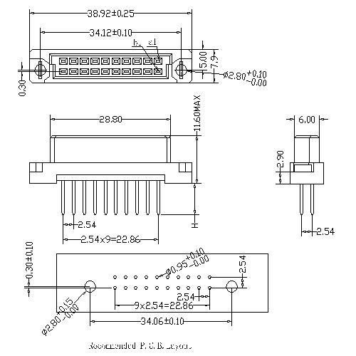 Vertical Female Type 0.33B Connectors 20 Positions