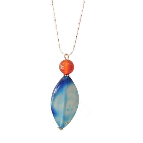 Natural Gemstone Agate Necklace with Silver Chain