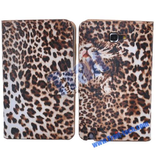 Leopard Leather Slim Pouch Case Cover Holster for Samsung Galaxy Note GT-N7000 i9220(Coffee)