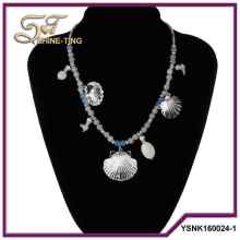 Nautical blue beaded puka shell necklace for sale