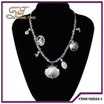 Nautical blue beaded puka shell necklace for sale