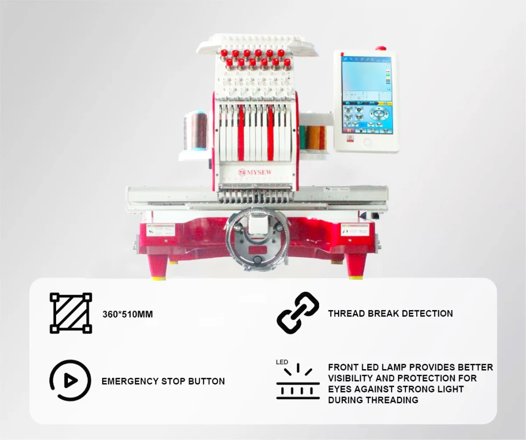 Mys1201 Automatic 12 Needles Single Head Simple Flat Hat Digital Computer Embroidery Mesin