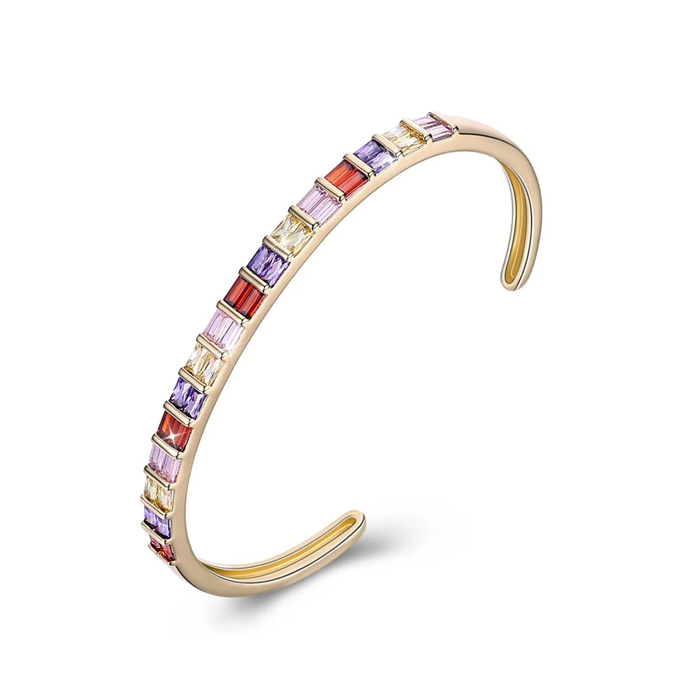 Simple Design Colorful Cubic Zirconia Open Bracelet Bangle in Gold