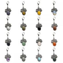 Gemstone Flower Shape Keychain Natural Stone Rose Alloy Key Ring Gemstone 10x14mm Cabs Oval Gem Key Chain Oval Shape Key Ring