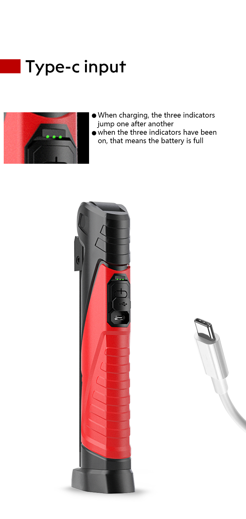 Hot Sell emergency IPx4 waterproof ETL certificate Type-C Rechargeable magnetic working light with car work light