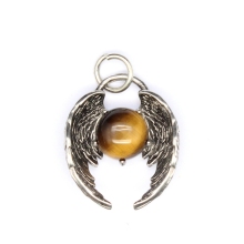 Yellow Tiger Eye Stone10MM Balls Silver Alloy Angle Wing Pendant for DIY Making Jewelry