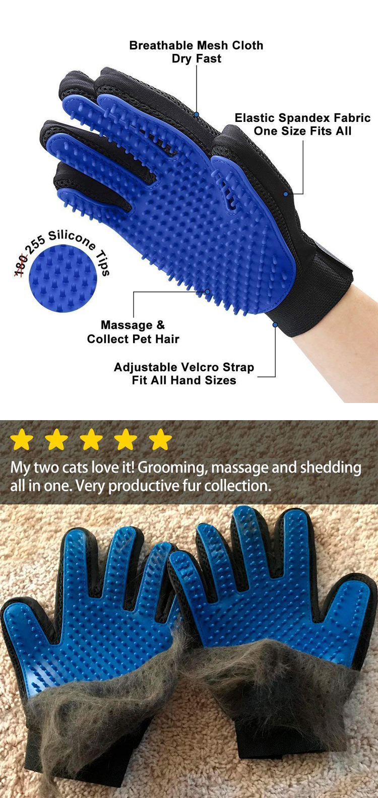 Efficient Pet Hair Remover Mitt Glove Brush Pet Groomer Glove