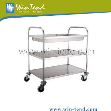 Stainless Steel 3-Tier Round Tube Warehouse Hand Trolley Cart