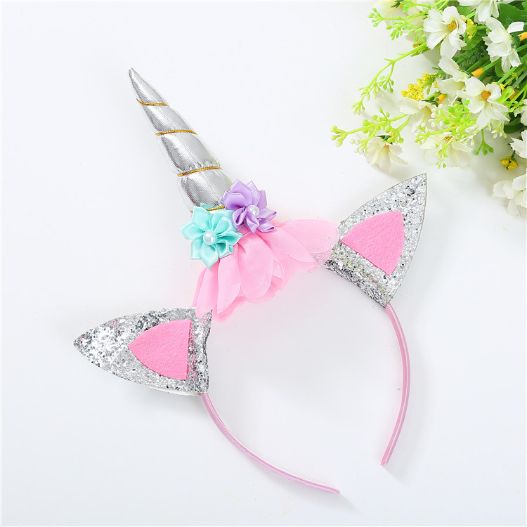 Amazon Top Selling Wholesale Cute Design Unicorn Horn Headband With Artificial Flower