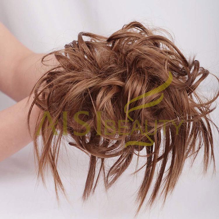 Aisi Beauty New Design Wholesale Multi Color Synthetic Curly Messy Donut Chignon Bun Elastic Rope Rubber Band Hair Extension