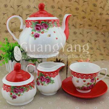 1pc Tea Pot,1pc Sugar Pot,1pc Milk Pot,6pcs Cups And 6pcs Saucers Porcelain Mini Teapots