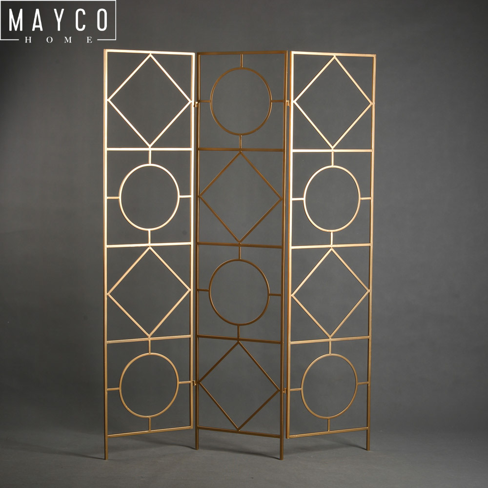 Mayco Morden Metal Folding Decorative Wedding Screen Partition 3 Panel Room Divider for Living Room