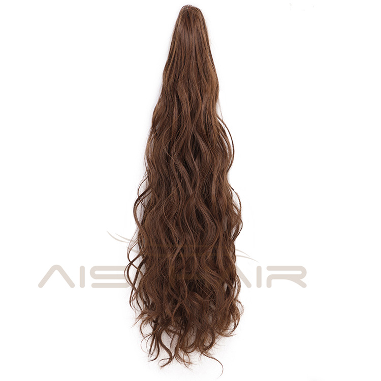 Aisi Hair Synthetic Long Wavy Claw On Ponytail Hair Extensions Brown Color Pony Tail Hairpieces for Women