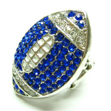 Wholesale Sports Jewelry Large Football Blue Rhinestone Charm Stretch Ring