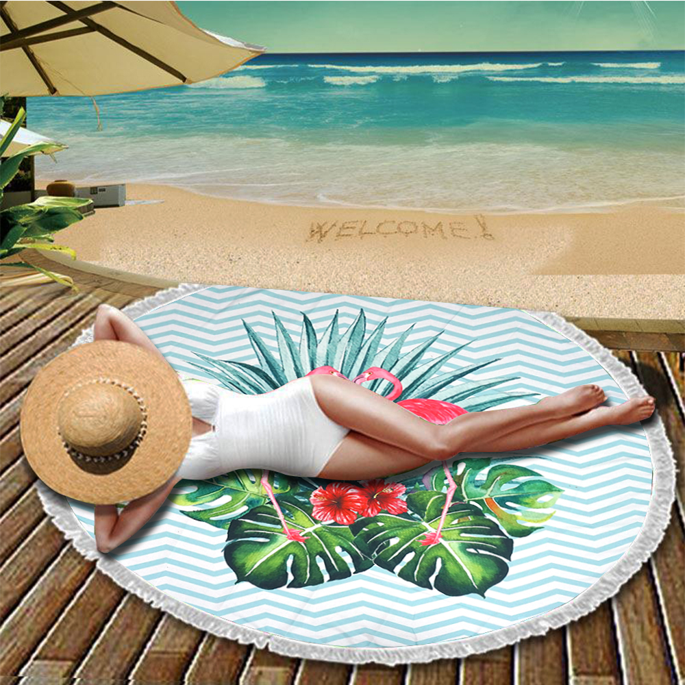 Cheap Wholesale Soft Microfiber Camping Picnic Blanket Unicorn Design Round Beach Towel