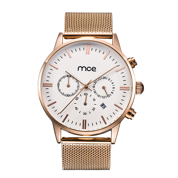 Rose gold case mesh Chronograph watch