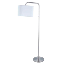 Brushed Nickel Finish Floor Lamp with White Linen Shade for Hotels and Villas
