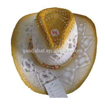 hollow natural straw cowboy straw hats with string