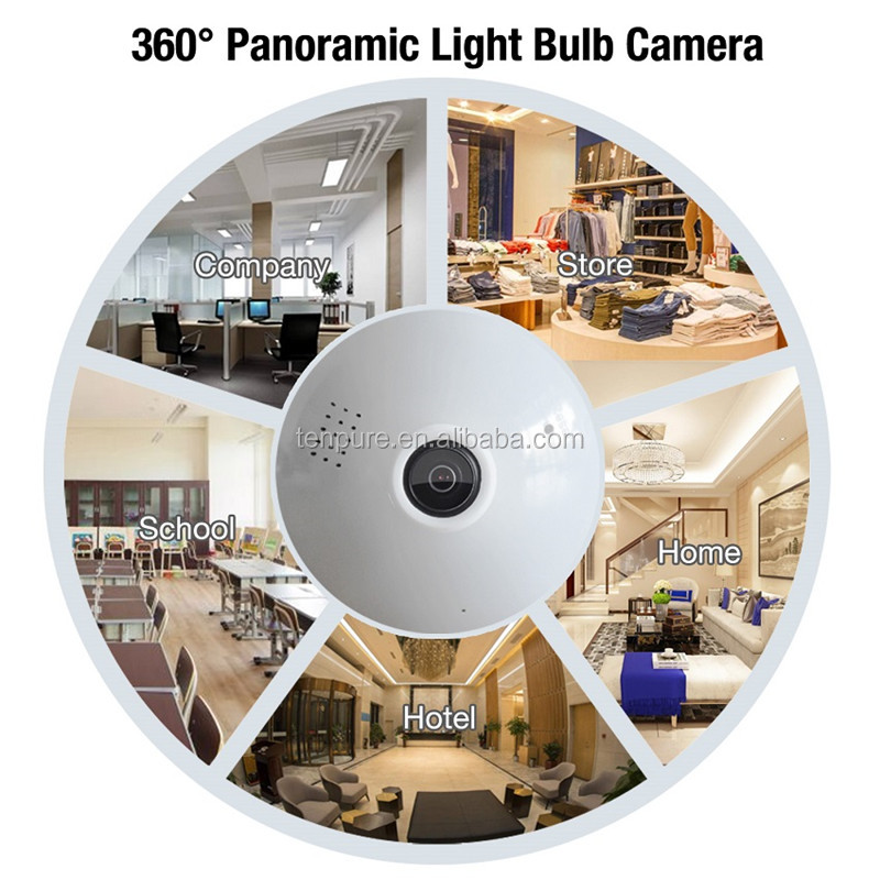 360 degree hidden camera light bulb camera FHD 1080P wifi camera remote control motion detection alarm function