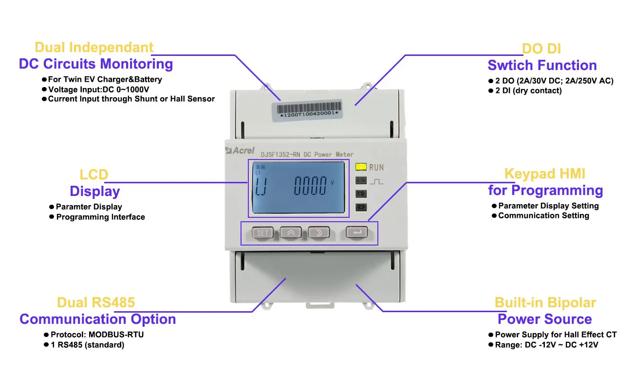 din rail dc energy meter Features