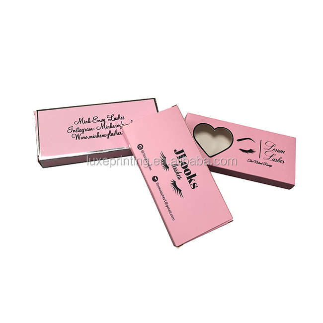 Full color printed paper rectangle luxury design pink 3d mink eyelash packaging box