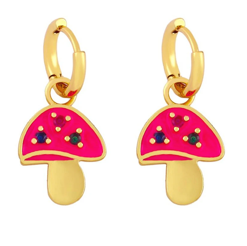 Fashion Enamel Earring Colorful Oil Drop Mushroom Earrings Female Student Kid Cute Plant Earring