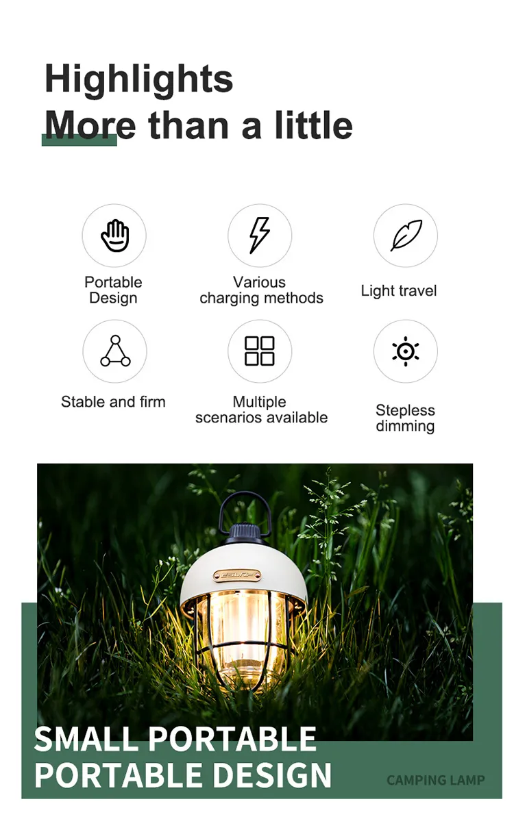 Retro LED Solar Camp Light with Built-in 18650 Battery