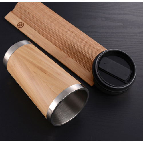 Bamboo Stainless Steel Coffee Mug with Steel Lid