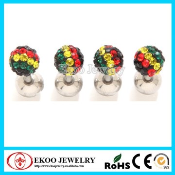 Rasta Stripe Ferido CZ Gem Tongue Ring