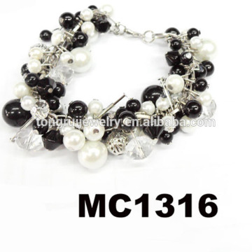 fashion girls ladies chunky black white fake pearl bracelet