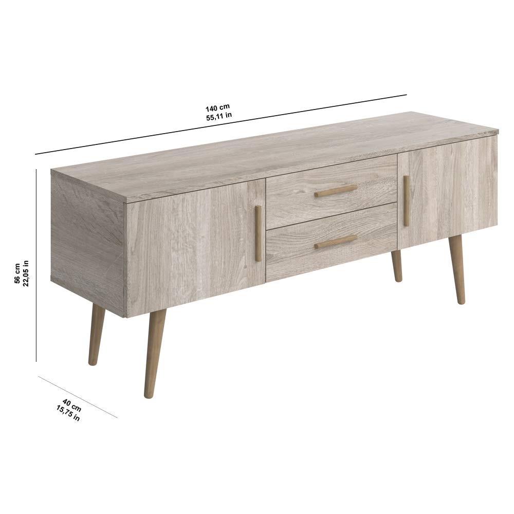 Meuble TV 2 portes au design moderne avec pied en bois massif Modern Design 2-Door TV Cabinet With Solid Wood Leg