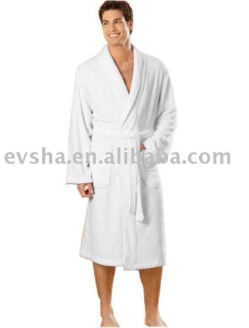 WHITE BATHROBE MEN'S BATHROBE MICROFIBRE BATHROBE (EV42518)