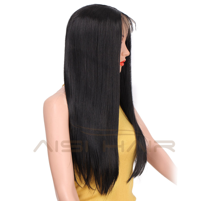 Aisi Hair Top Quality Natural Black Long Straight Synthetic Lace Front Wigs With Baby Hair For Black Women