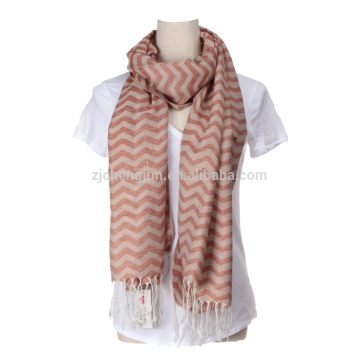 knitted waved ceiling pattern scarf with fringes european