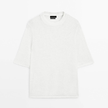 Women's urban commuting minimalist style short sleeved linen knit sweater