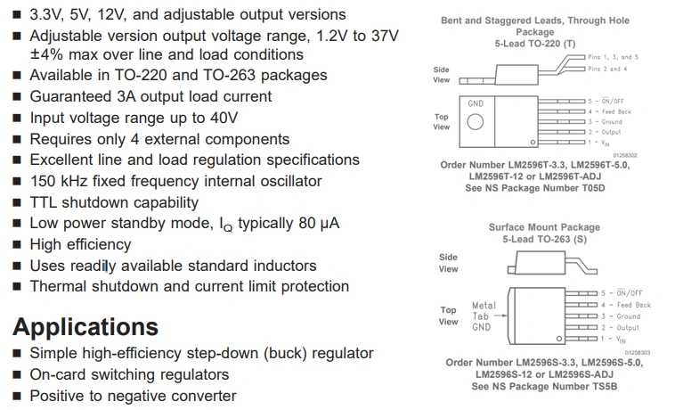 DC / DC Fixed Switching Regulator Lm2596s-5.0