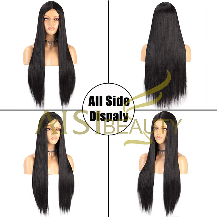 Aisi Beauty Topselling Vendor Cheap Long Silky Straight Black Wig Swiss Lace Synthetic Hair For Black Women Lace Front Wig